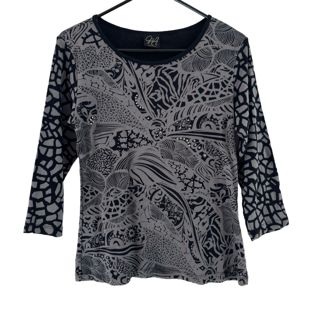 KATINA MARIE 3/4 Sleeve Shirt Rhinestones Made USA Size XS Artsy Whimsigoth